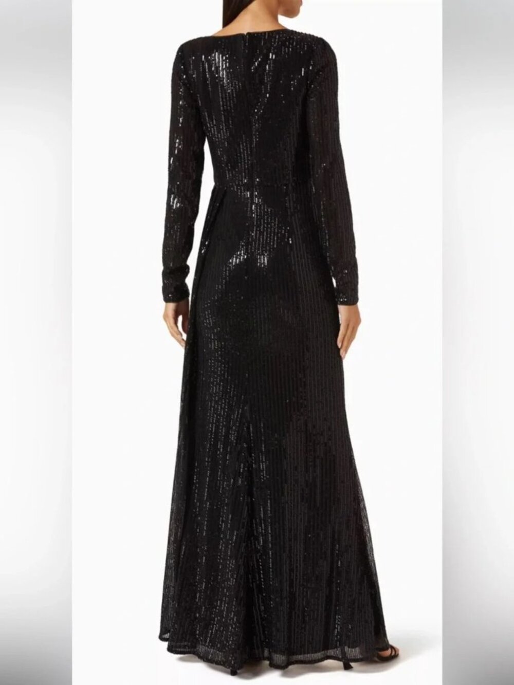 BADGLEY MISCHKA Collection Draped Sequin Striped Gown Long Sleeve Dress Size 4 - Picture 4 of 7